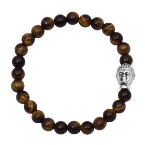 Natural Tigers eye Buddha Bracelet in 925 Silver